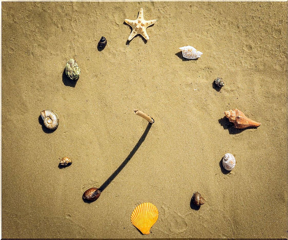 Homemade sundial in the sand. 