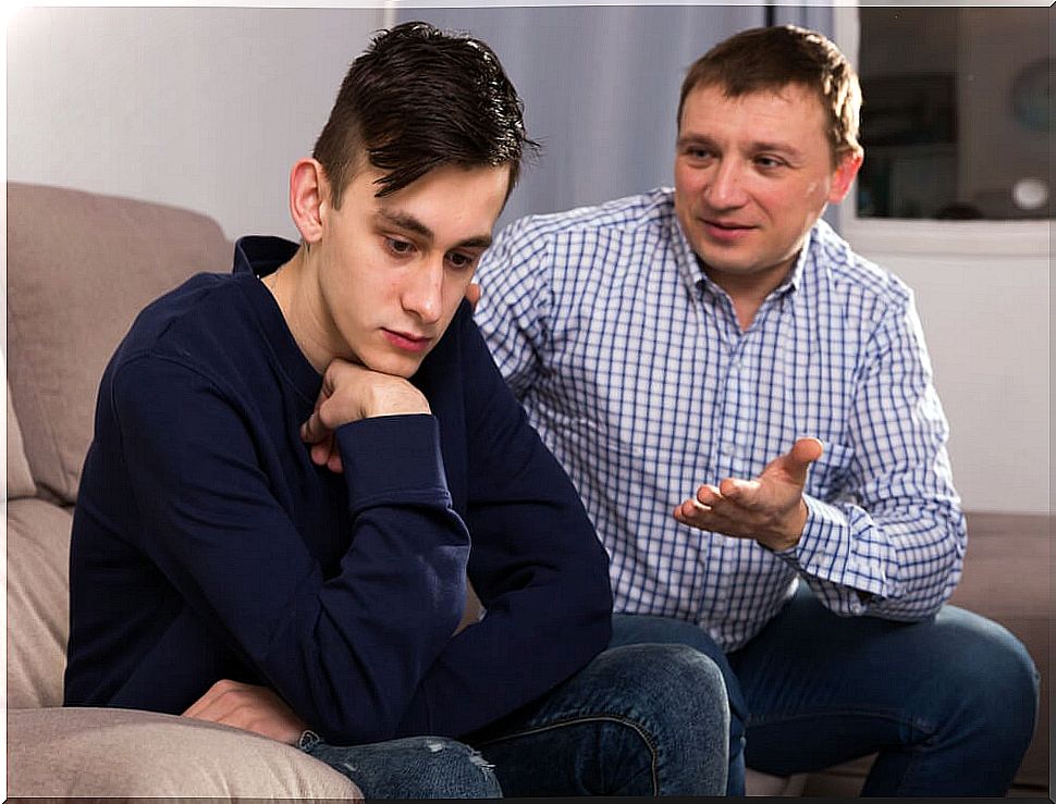 Father trying to talk to his teenage son about his rights.