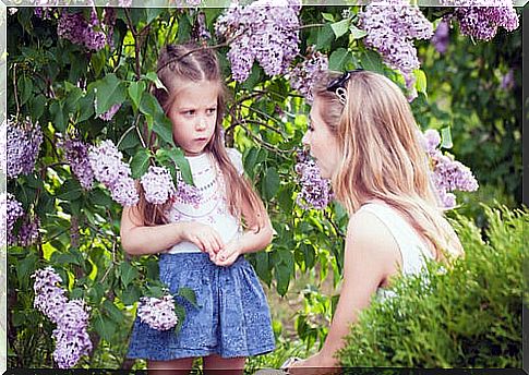 Mother talking daughter